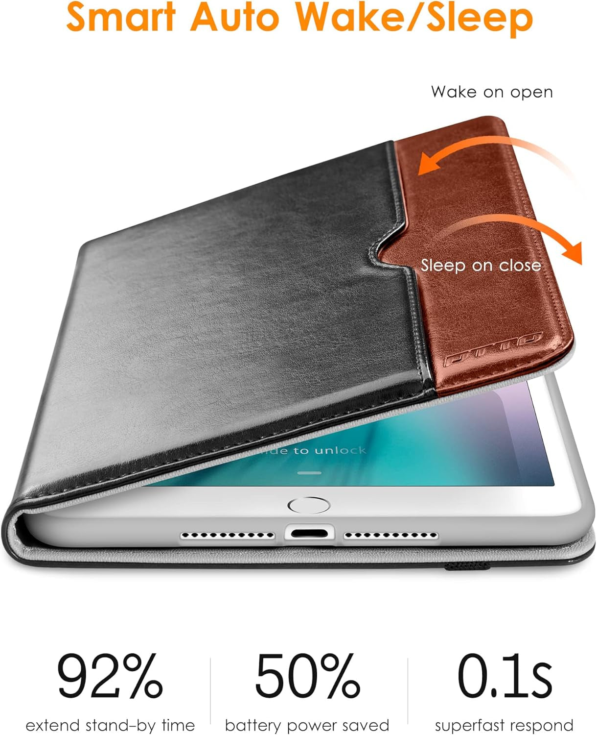 for Ipad Mini 1 2 3 Case, Premium Leather Folio Stand Cover Case with Multi-Angle Viewing and Auto Wake-Sleep Function, Front Pocket for Ipad Mini 1/Mini 2/Mini 3 - Black Brown