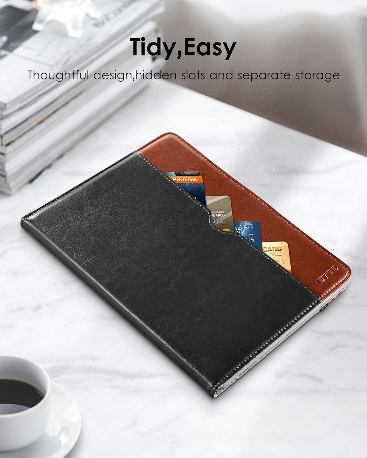 for Ipad Mini 1 2 3 Case, Premium Leather Folio Stand Cover Case with Multi-Angle Viewing and Auto Wake-Sleep Function, Front Pocket for Ipad Mini 1/Mini 2/Mini 3 - Black Brown